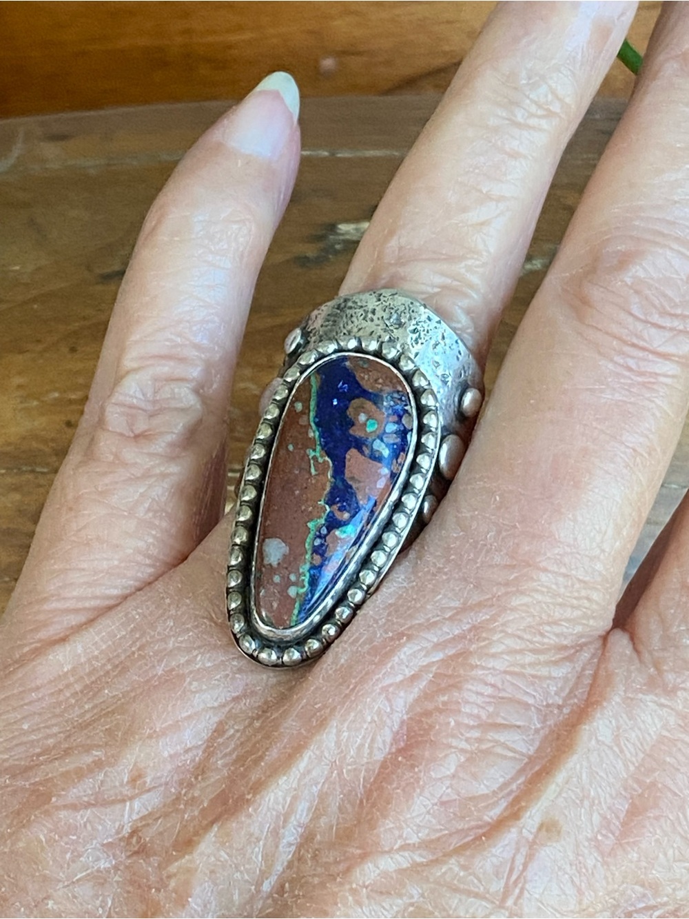 Sterling & Azurite Breccia Warrior Ring - Picture 8 of 8